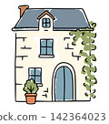Hand drawing traditional european house with climbing plant 142364023