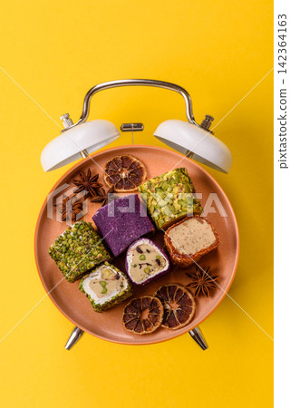 Turkish delight or lokum is a traditional Eastern sweet made with nuts. Turkish delight, lokum Turkish delight or lokum is a traditional Eastern sweet made with nuts. Turkish delight, lokum 142364163