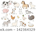 Hand drawing barnyard animals collection with farm pets 142364329