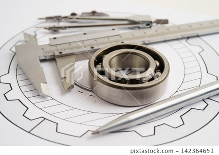 Engineering and precision tools with metal ball bering, mechanical industrial. Engineering and precision tools with metal ball bering, mechanical industrial. 142364651