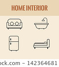Exhibition of interior furniture (shape, bathtub, ice box and floor) 142364681
