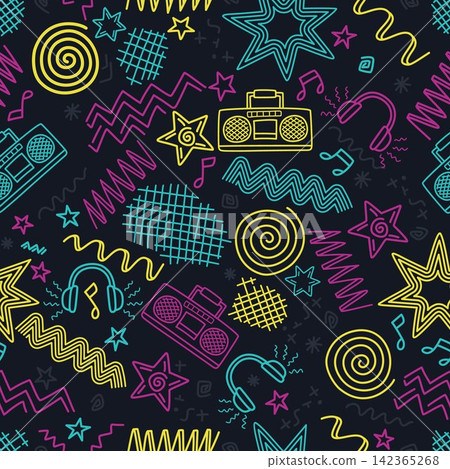 Neon Music Doodle Seamless Pattern Neon Music Doodle Seamless Pattern 142365268