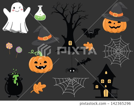 Halloween Elements Set with Pumpkin and Ghost Halloween Elements Set with Pumpkin and Ghost 142365296