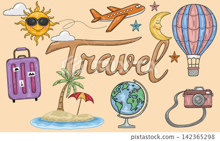 Travel Doodle Elements Set Illustration 142365298