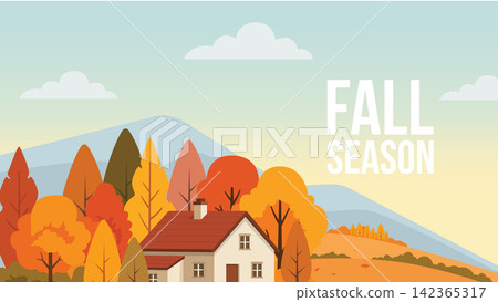 Fall Season Autumn Landscape Web Banner Flat Vector Illustration Fall Season Autumn Landscape Web Banner Flat Vector Illustration 142365317