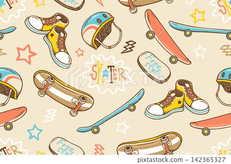 Skateboard Street Style Seamless Pattern Background 142365327