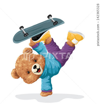 Cute Teddy Bear Skateboarding Cartoon Illustration Cute Teddy Bear Skateboarding Cartoon Illustration 142365328