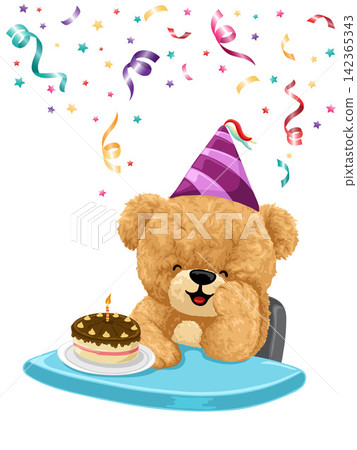 Cute Teddy Bear Birthday Party Celebration Illustration Cute Teddy Bear Birthday Party Celebration Illustration 142365343