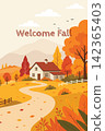 Welcome Fall Autumn Countryside Landscape Illustration 142365403
