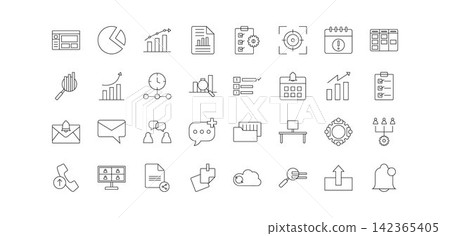 Business and Productivity Line Icons Set for Management, Analytics and Office UI Business and Productivity Line Icons Set for Management, Analytics and Office UI 142365405