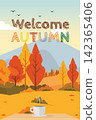 Welcome Autumn Coffee Mug Countryside Mobile Story Vector Template 142365406