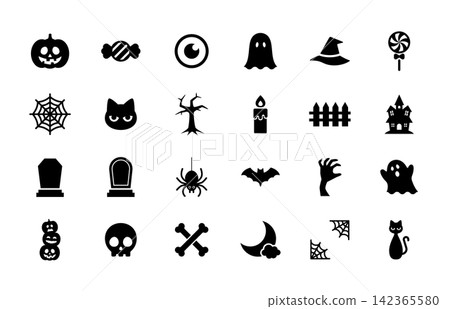 Halloween silhouette icon set 142365580