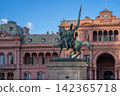 Buenos Aires Casa Rosada Golden Hour Equestrian Statue Close 142365718