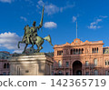 Buenos Aires Casa Rosada Golden Hour Equestrian Statue Close 142365719