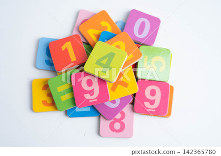Number wood block cubes for learning Mathematic, education math. Number wood block cubes for learning Mathematic, education math. 142365780