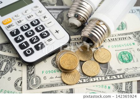 Light bulb and euro money for electric price. Light bulb and euro money for electric price. 142365924