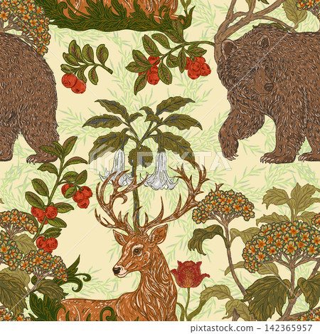 seamless pattern with deer and wild deer seamless pattern with deer and wild deer 142365957