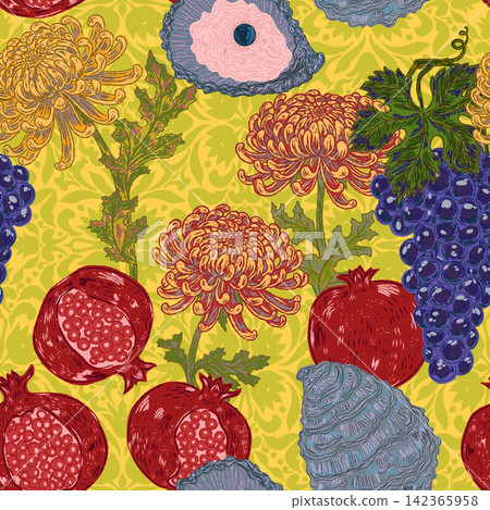 seamless pattern with grapes seamless pattern with grapes 142365958