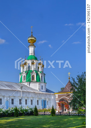 Courtyard view of Church of the Transfiguration in Tolga Monastery, Russia. Orthodox architecture with small domes Courtyard view of Church of the Transfiguration in Tolga Monastery, Russia. Orthodox architecture with small domes 142366137
