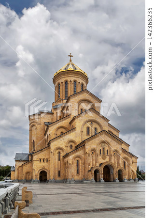 Holy Trinity Cathedral in Tbilisi, Georgia. Three quarter view, partly cloudy day with soft lighting, neo-Georgian style Holy Trinity Cathedral in Tbilisi, Georgia. Three quarter view, partly cloudy day with soft lighting, neo-Georgian style 142366235