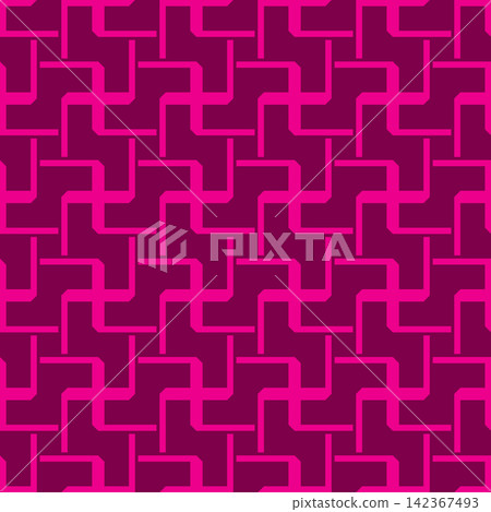 Seamless angular hook labyrinth pattern vector illustration in bright pink and dark purple with seamless labyrinth background repeating Seamless angular hook labyrinth pattern vector illustration in bright pink and dark purple with seamless labyrinth background repeating 142367493
