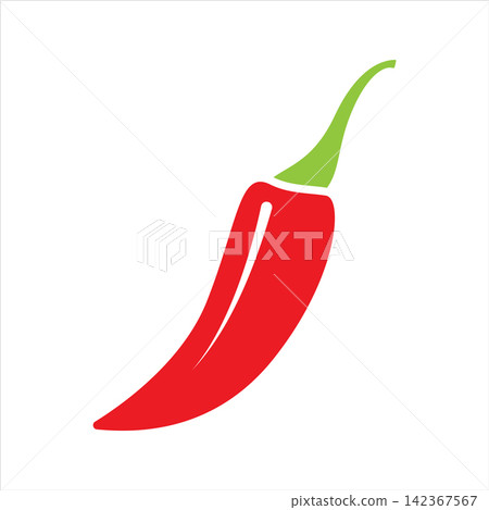 Red chili pepper vector illustration with green stem vegetable illustration isolated ingredient Red chili pepper vector illustration with green stem vegetable illustration isolated ingredient 142367567