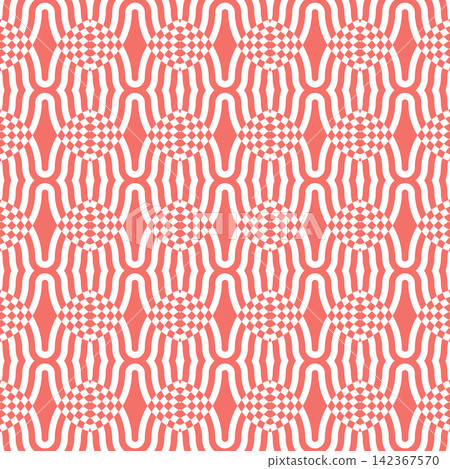 Coral pink seamless vector pattern with wavy lines and dotted grid motifs seamless background abstract geometric repeating wallpaper 142367570