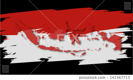 Indonesia Independence Day Brush Flag and Map Banner. Vector Illustration Indonesia Independence Day Brush Flag and Map Banner. Vector Illustration 142367713