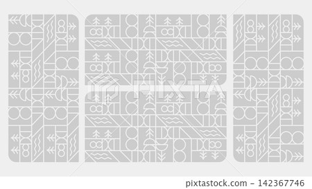 Retro Gray Geometric Pattern Background with Abstract Line Art Vector Illustration Retro Gray Geometric Pattern Background with Abstract Line Art Vector Illustration 142367746