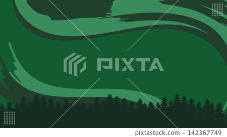 Green Nature Banner with Pine Tree Silhouette and Brush Strokes.Vector Illustration Green Nature Banner with Pine Tree Silhouette and Brush Strokes.Vector Illustration 142367749