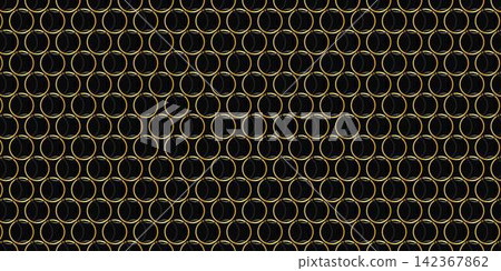 Luxury Black Background with Seamless Gold Circle Chain Pattern 142367862