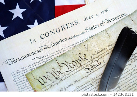 United States Bill of Rights Preamble to the Constitution and American Flag United States Bill of Rights Preamble to the Constitution and American Flag 142368131