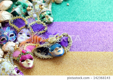 Masquerade masks for Mardi Gras Fat Tuesday. Gift idea decor. Carnival mask Masquerade masks for Mardi Gras Fat Tuesday. Gift idea decor. Carnival mask 142368143
