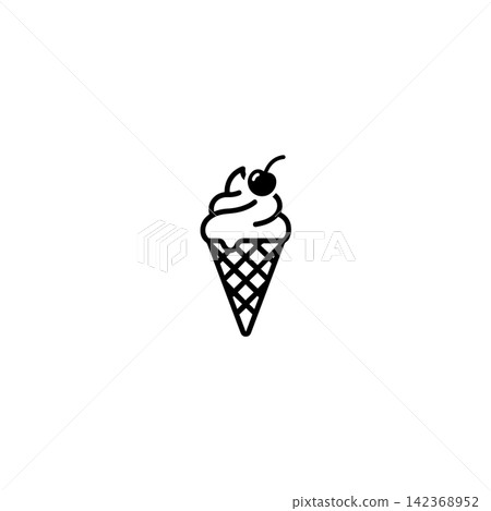 Minimalist black ice cream cone vector graphic symbol with a single cherry topping design Minimalist black ice cream cone vector graphic symbol with a single cherry topping design 142368952