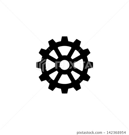 Minimalist black cogwheel gear symbol representing industrial mechanical engineering Minimalist black cogwheel gear symbol representing industrial mechanical engineering 142368954
