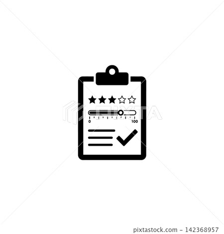 Minimalist clipboard icon featuring star rating slider and checklist graphic design element Minimalist clipboard icon featuring star rating slider and checklist graphic design element 142368957