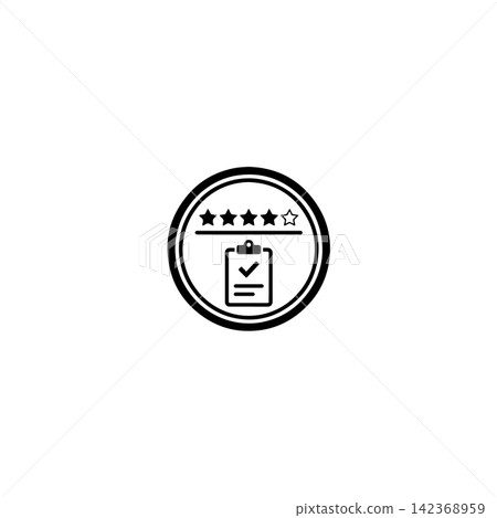 Minimalist evaluation badge featuring four solid stars above a clipboard with a checkmark symbol Minimalist evaluation badge featuring four solid stars above a clipboard with a checkmark symbol 142368959