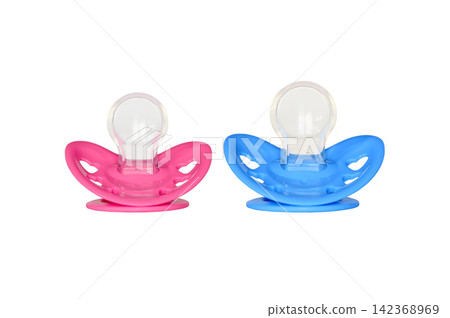 pink and blue baby pacifier isolated on white background pink and blue baby pacifier isolated on white background 142368969