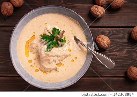 Satsivi, Georgian dish, chicken in nut sauce, cold appetizer,rustic, no people, homemade, Satsivi, Georgian dish, chicken in nut sauce, cold appetizer,rustic, no people, homemade, 142368994