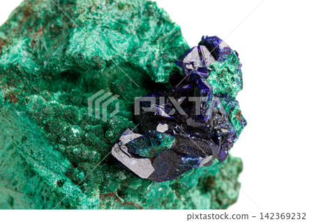 macro stone mineral azurite with malachite on a white background macro stone mineral azurite with malachite on a white background 142369232