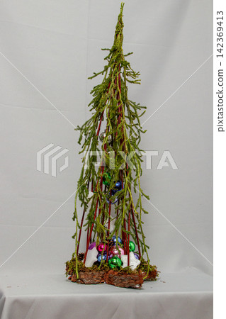 Christmas composition of flowers and Christmas decorations Christmas composition of flowers and Christmas decorations 142369413
