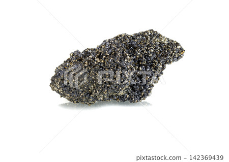 macro stone mineral Galena pyrite on a white background macro stone mineral Galena pyrite on a white background 142369439