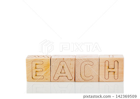 Wooden cubes with letters each on a white background Wooden cubes with letters each on a white background 142369509