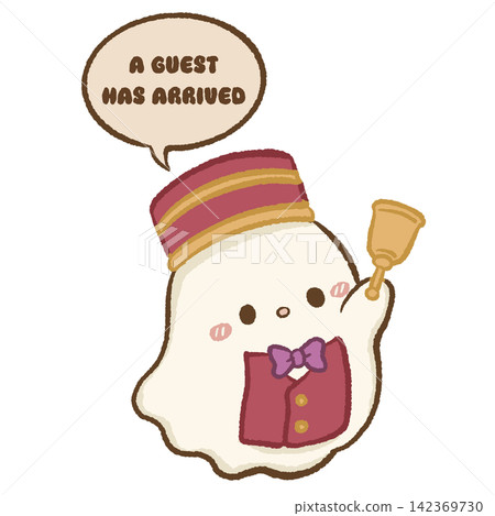 Cute Chibi Ghost Bellhop Ringing Hand Bell Announcing A Guest Has Arrived Haunted Hotel Reception Halloween Hospitality Kawaii Character Illustration Cute Chibi Ghost Bellhop Ringing Hand Bell Announcing A Guest Has Arrived Haunted Hotel Reception Halloween Hospitality Kawaii Character Illustration 142369730