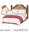 Cute Chibi Ghost Bellhop Making A Cozy Vintage Hotel Bed With White Pillows And Burgundy Blanket Haunted Hotel Halloween Hospitality Kawaii Character Illustration 142369731