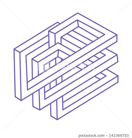 Impossible shapes. Sacred geometry. Optical illusion figures. Abstract eternal geometric objects. Impossible endless outline shape. Logo. Optical art. Impossible geometry shape on a white background. Impossible shapes. Sacred geometry. Optical illusion figures. Abstract eternal geometric objects. Impossible endless outline shape. Logo. Optical art. Impossible geometry shape on a white background. 142369783