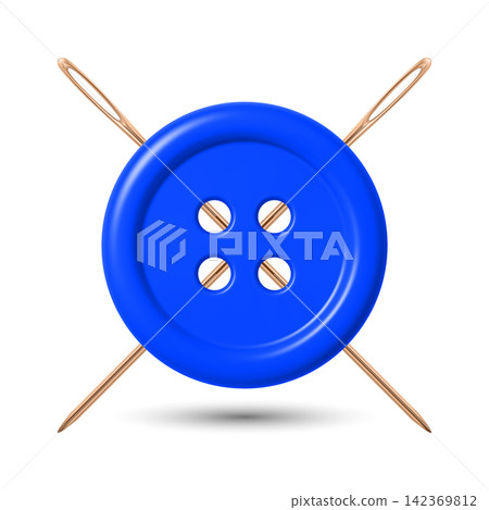 Vector 3d Blue Sewing Button with Yellow Needles Icon, Isolated. Tailoring Craft Symbol. Clothing Fastener, Needlework Accessories, Dressmaker Atelier Illustration. Sewing Supplies Vector 3d Blue Sewing Button with Yellow Needles Icon, Isolated. Tailoring Craft Symbol. Clothing Fastener, Needlework Accessories, Dressmaker Atelier Illustration. Sewing Supplies 142369812