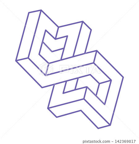 Impossible shapes. Sacred geometry figure. Optical illusion. Abstract eternal geometric object. Impossible endless outline. Optical art. Impossible geometry shape on a white background. Escher style. Impossible shapes. Sacred geometry figure. Optical illusion. Abstract eternal geometric object. Impossible endless outline. Optical art. Impossible geometry shape on a white background. Escher style. 142369817