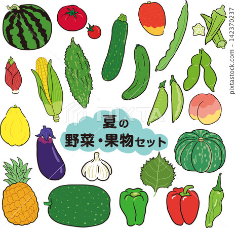 手繪風格夏季蔬果素材套裝 手繪風格夏季蔬果素材套裝 142370237