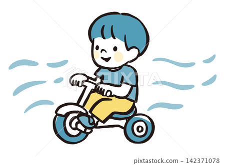 男孩騎三輪車的插圖 | 戶外遊戲、車輛、發展、幼兒和兒童交通安全 男孩騎三輪車的插圖 | 戶外遊戲、車輛、發展、幼兒和兒童交通安全 142371078